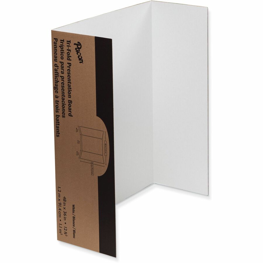Pacon Presentation Boards - 36" Board Height x 48" Board Width - White Surface - Tri-fold, Heavy Duty - 1 Carton
