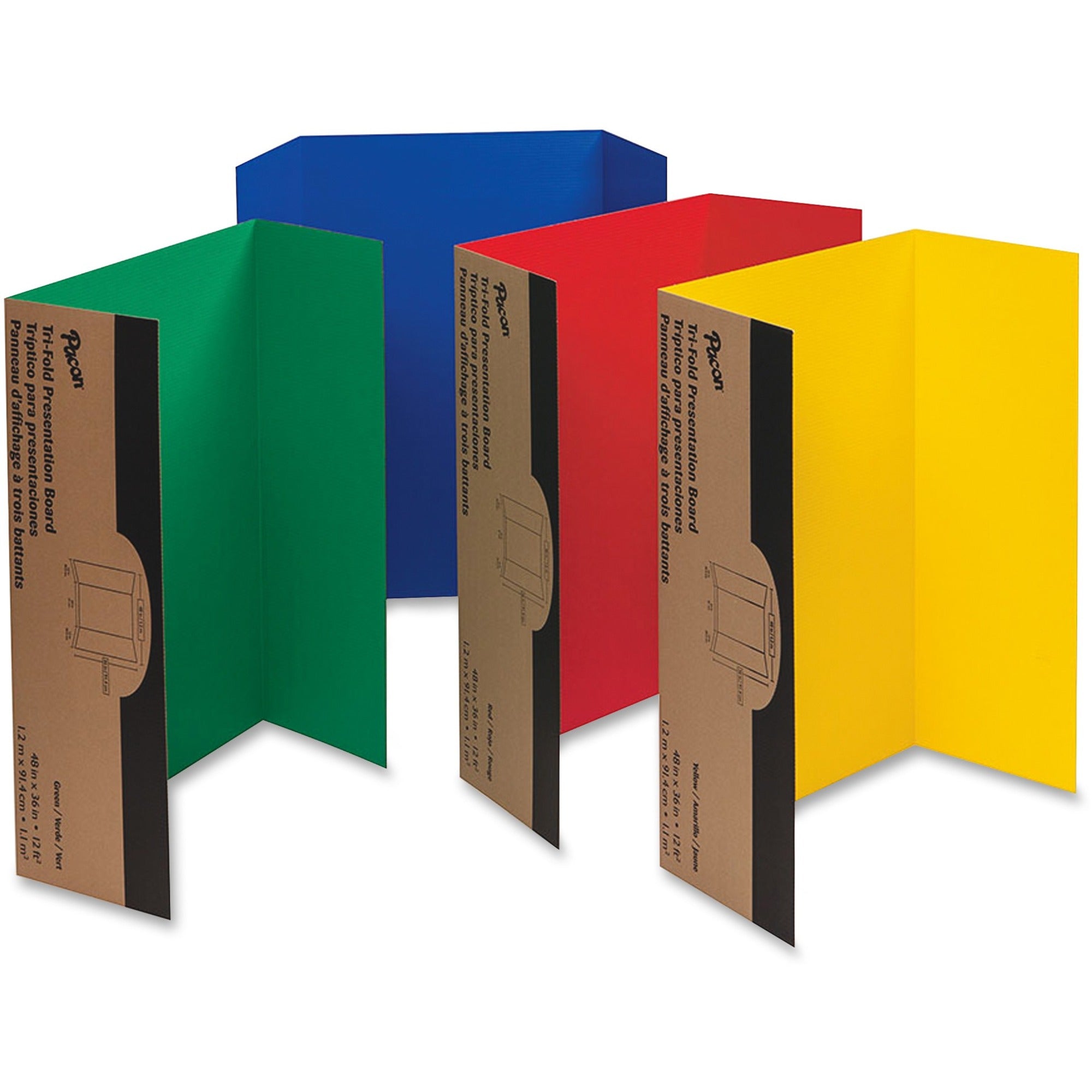 Pacon Presentation Boards, Tri-fold, 36" x 48", Assorted Colors, 1 Carton
