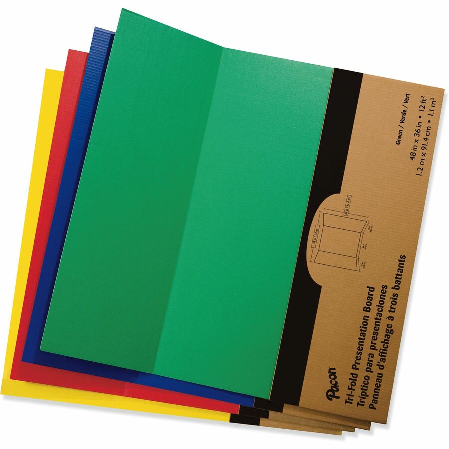 Pacon Presentation Boards, Tri-fold, 36" x 48", Assorted Colors, 1 Carton