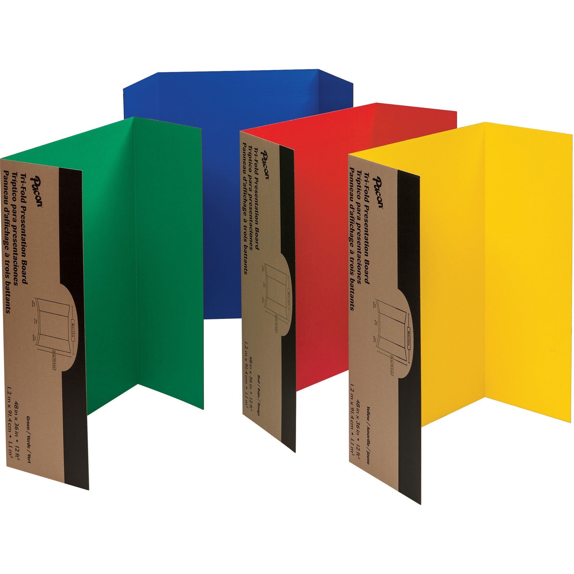 Pacon Presentation Boards, Tri-fold, Assorted Colors, 36" x 48", 1 Carton