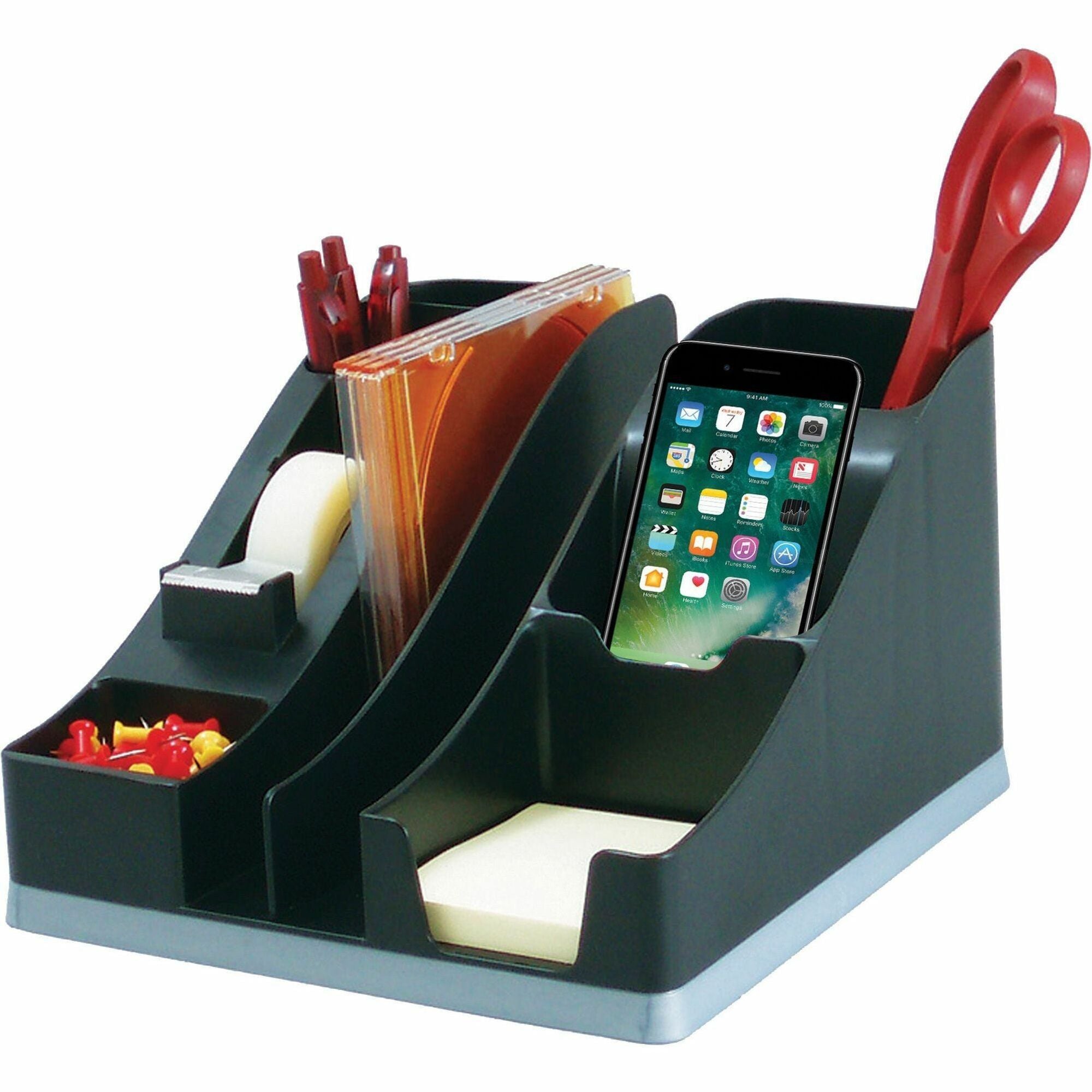6 Compartment(s) - 5.19" Height x 8.13" Width x 9.13" Depth - Desktop - Cable Management, Removable Divider - Silver - 1 Each