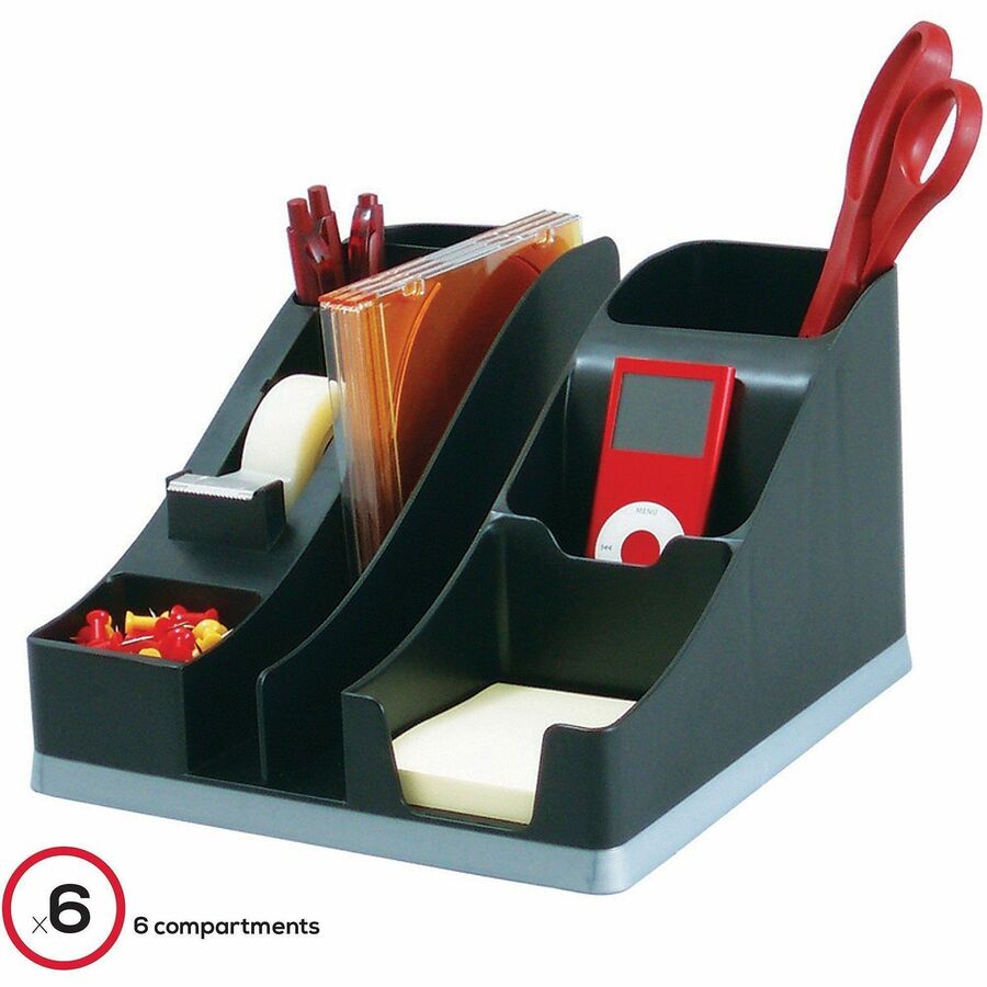 6 Compartment(s) - 5.19" Height x 8.13" Width x 9.13" Depth - Desktop - Cable Management, Removable Divider - Silver - 1 Each