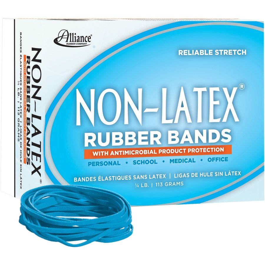 Alliance Rubber Rubber Bands with Antimicrobial Product Protection - Size: #33 - 3.5" Width x 130 mil Thickness - 0.25 lb/in - Latex-free, Antimicrobial, Stretchable - Synthetic Rubber - Cyan Blue - 1 Box