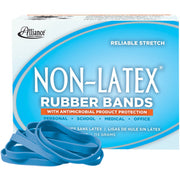 Alliance Rubber Rubber Bands with Antimicrobial Product Protection - Size: #64 - 3.5" Length x 0.3" Width - 0.25 lb/in - Latex-free, Antimicrobial, Stretchable - Synthetic Rubber - Cyan Blue - 1 Box