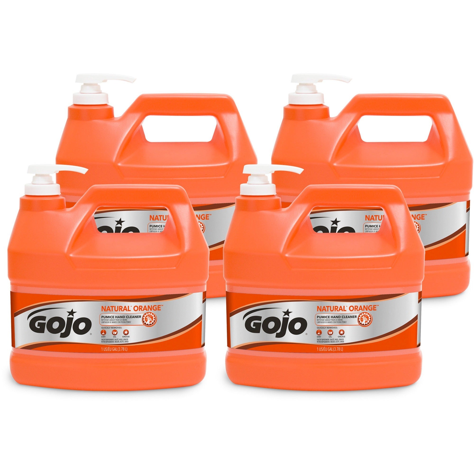 Gojo&reg; Natural Orange Pumice Hand Cleaner - Fragrance-free Scent - 1 gal - Pump Bottle Dispenser - Dirt Remover, Oil Remover, Grease Remover - Hand - White - Heavy Duty, Fast Acting - 4 / Carton