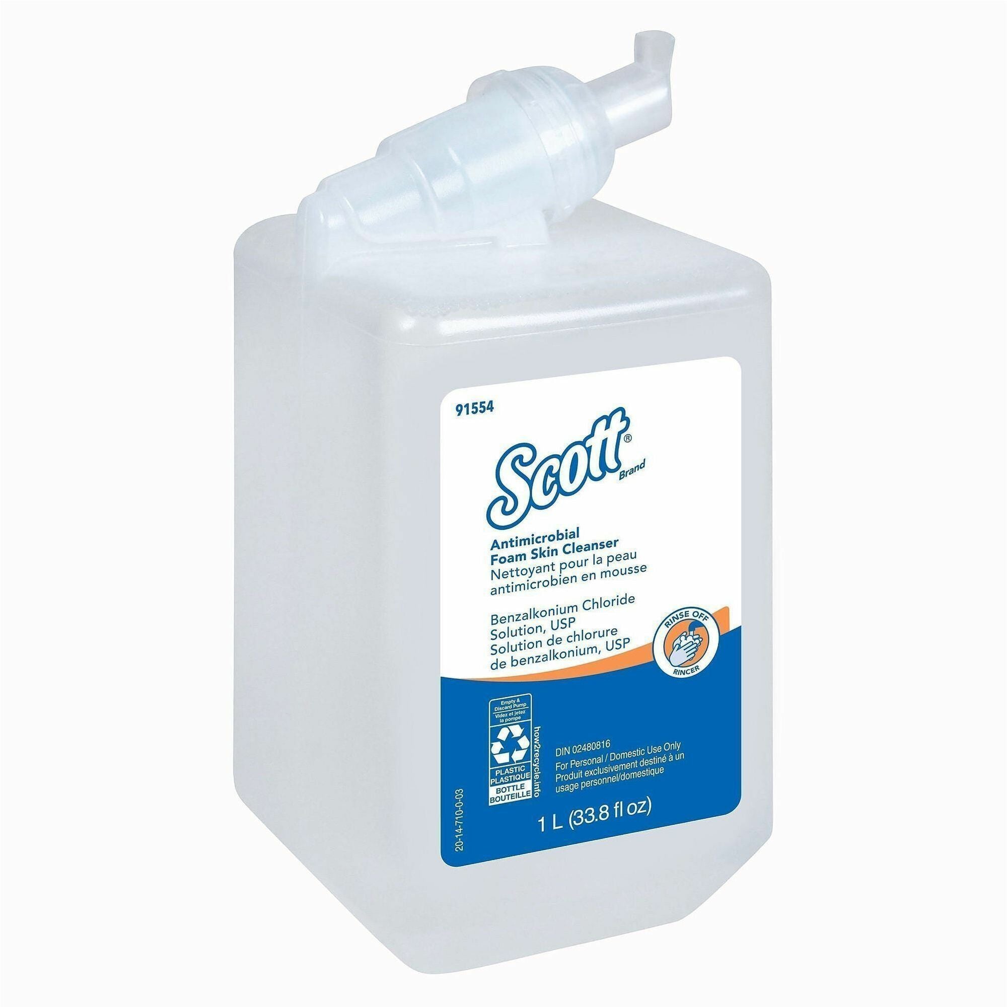 Scott&reg; Antimicrobial Foam Skin Cleanser - 1.06 quart - Push Pump Dispenser - Skin - Antibacterial - Clear - Hygienic, Unscented - 1 Each