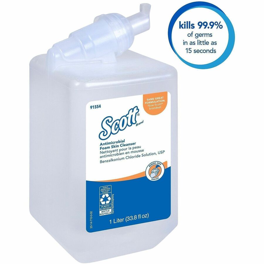 Scott&reg; Antimicrobial Foam Skin Cleanser - 1.06 quart - Push Pump Dispenser - Skin - Antibacterial - Clear - Hygienic, Unscented - 1 Each