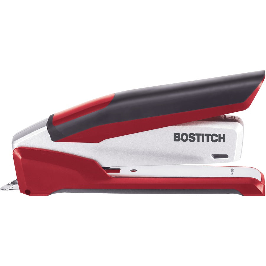 Bostitch InPower Spring-Powered Antimicrobial Desktop Stapler - Staples Upto 28 Sheet - Holds Upto 210 Staple - Full Strip - Staple Size: 0.25" - Silver, Red - Metal, Die-cast Metal - 1 Each