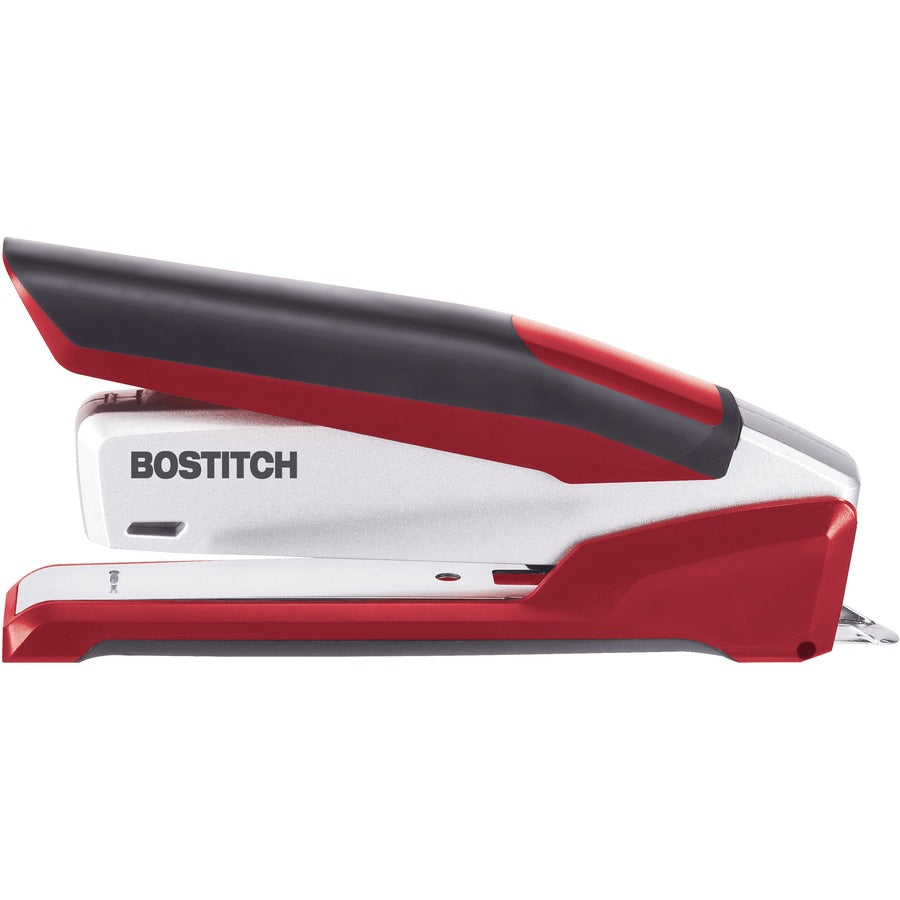 Bostitch InPower Spring-Powered Antimicrobial Desktop Stapler - Staples Upto 28 Sheet - Holds Upto 210 Staple - Full Strip - Staple Size: 0.25" - Silver, Red - Metal, Die-cast Metal - 1 Each