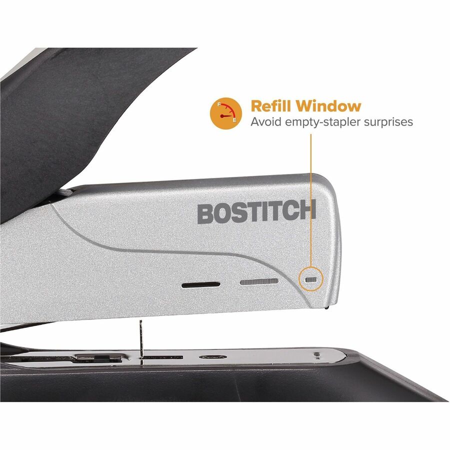 Bostitch Spring-Powered Antimicrobial Heavy Duty Stapler - Staples Upto 100 Sheet - Holds Upto 210 Staple - Full Strip - Staple Size: 0.50" - Black, Gray - Metal, Die-cast Metal - 1 Each