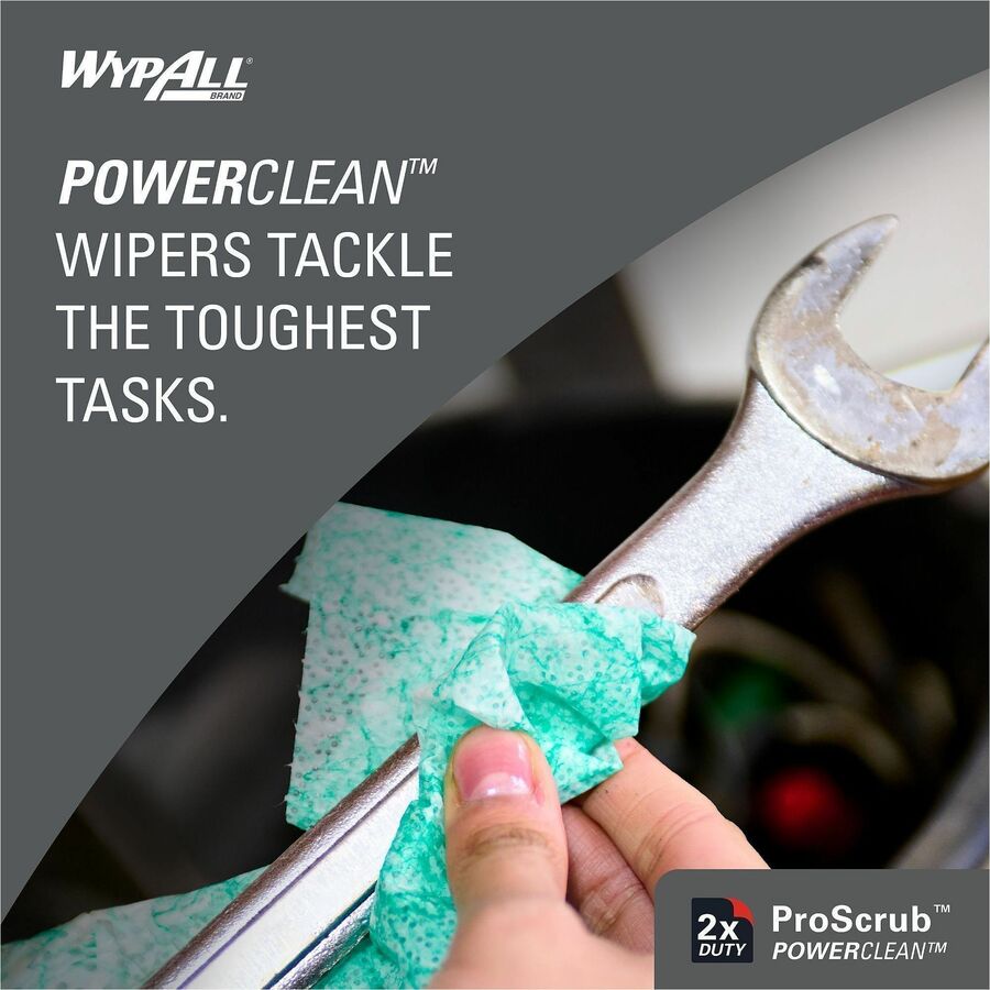 Wypall PowerClean ProScrub Heavy Duty Wet Towels - Citrus - 9.50" Width x 12" Length - Green - 50/Tub - 1 Each