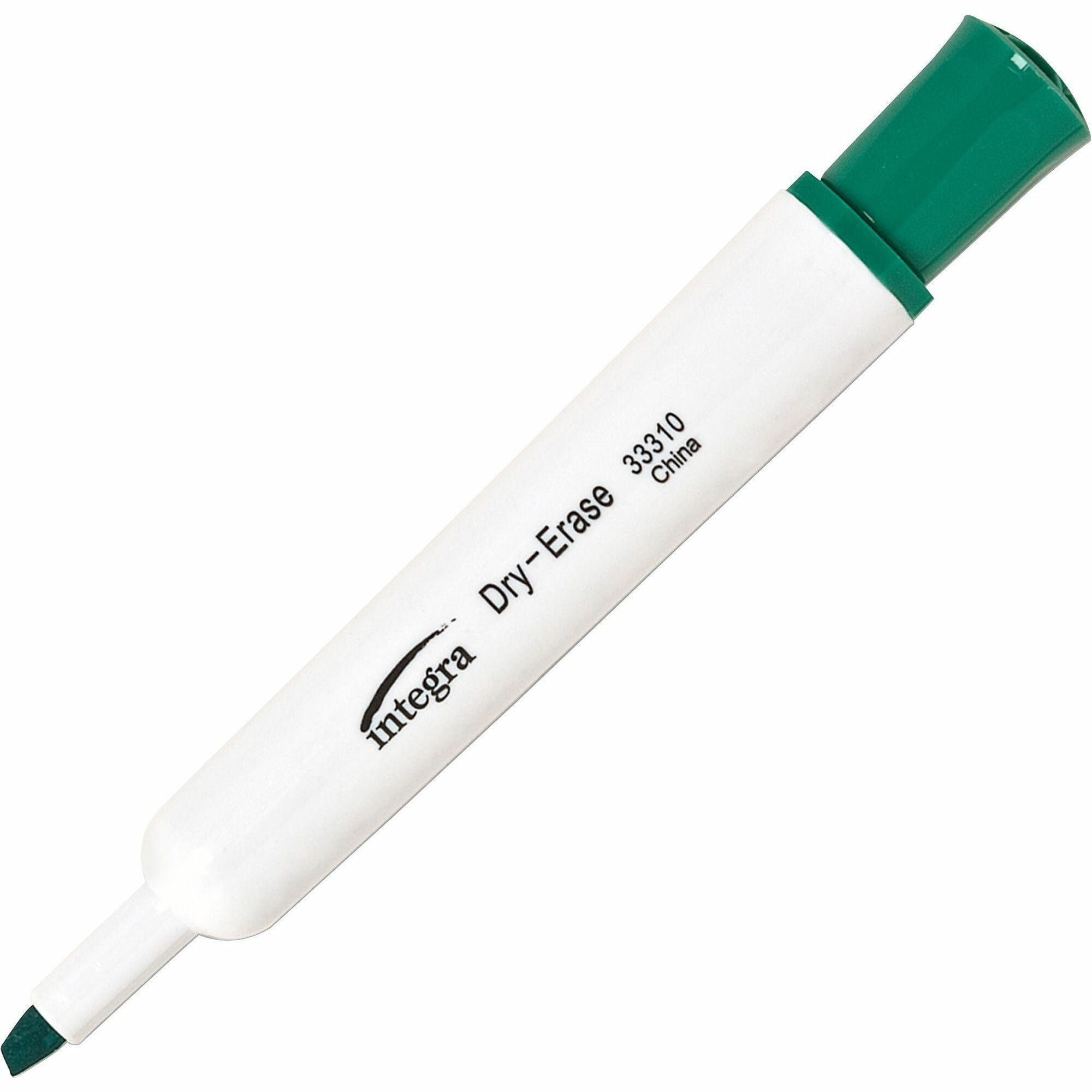 Integra Chisel Point Dry-erase Markers - Chisel, Bold Marker Point - Green Ink - Fiber Tip - Writing - 1 Dozen