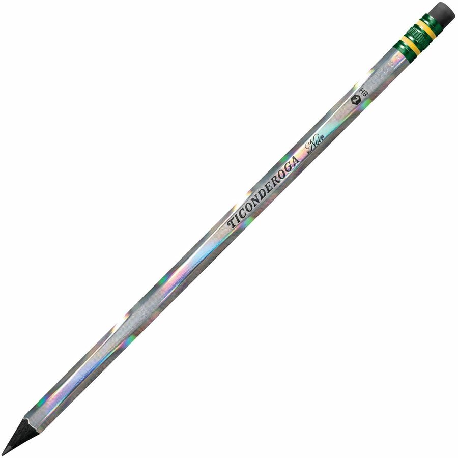 Noir Pencils, Holographic Foil on Black Wood, #2 Soft, Presharpened, Pack of 12