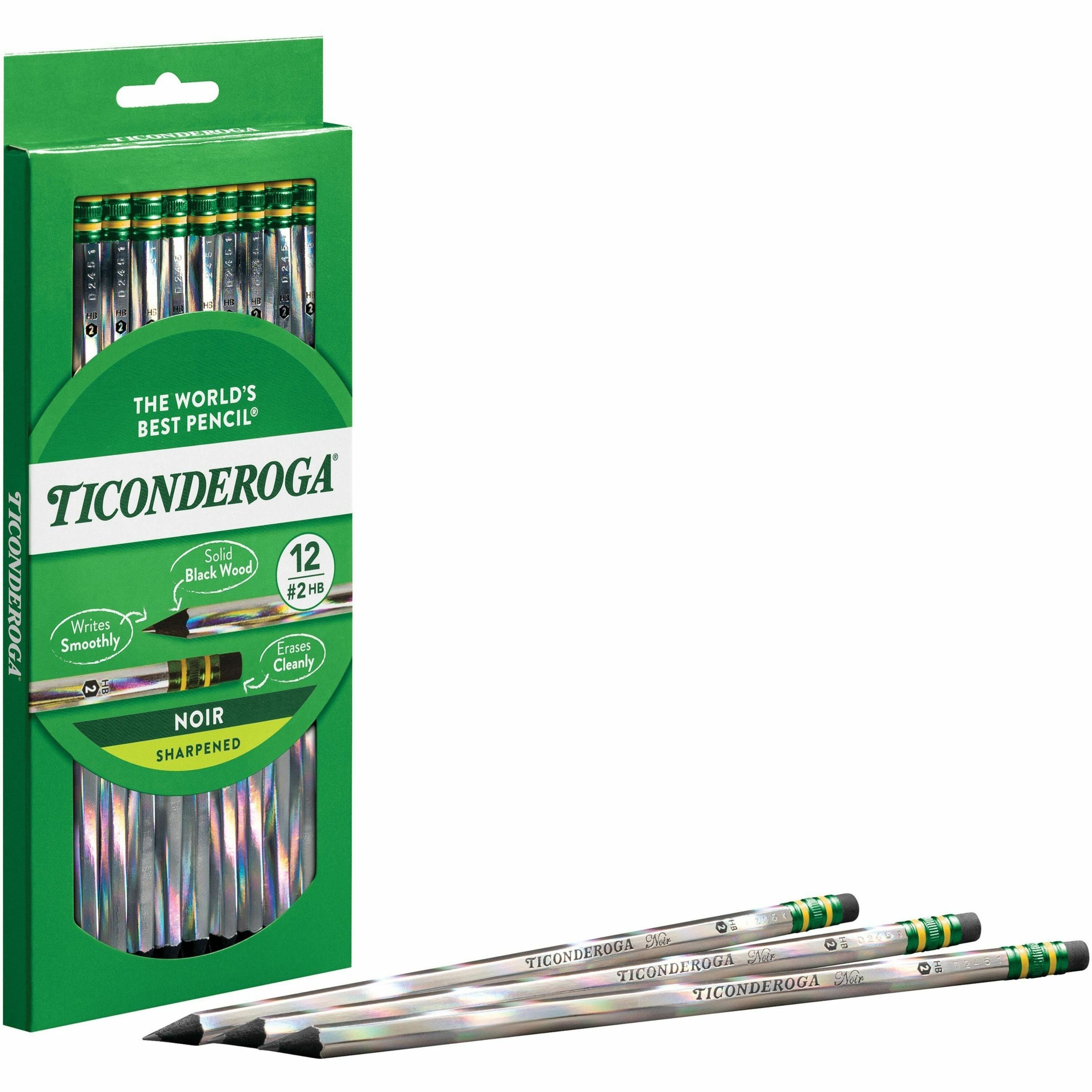 Noir Pencils, Holographic Foil on Black Wood, #2 Soft, Presharpened, Pack of 12