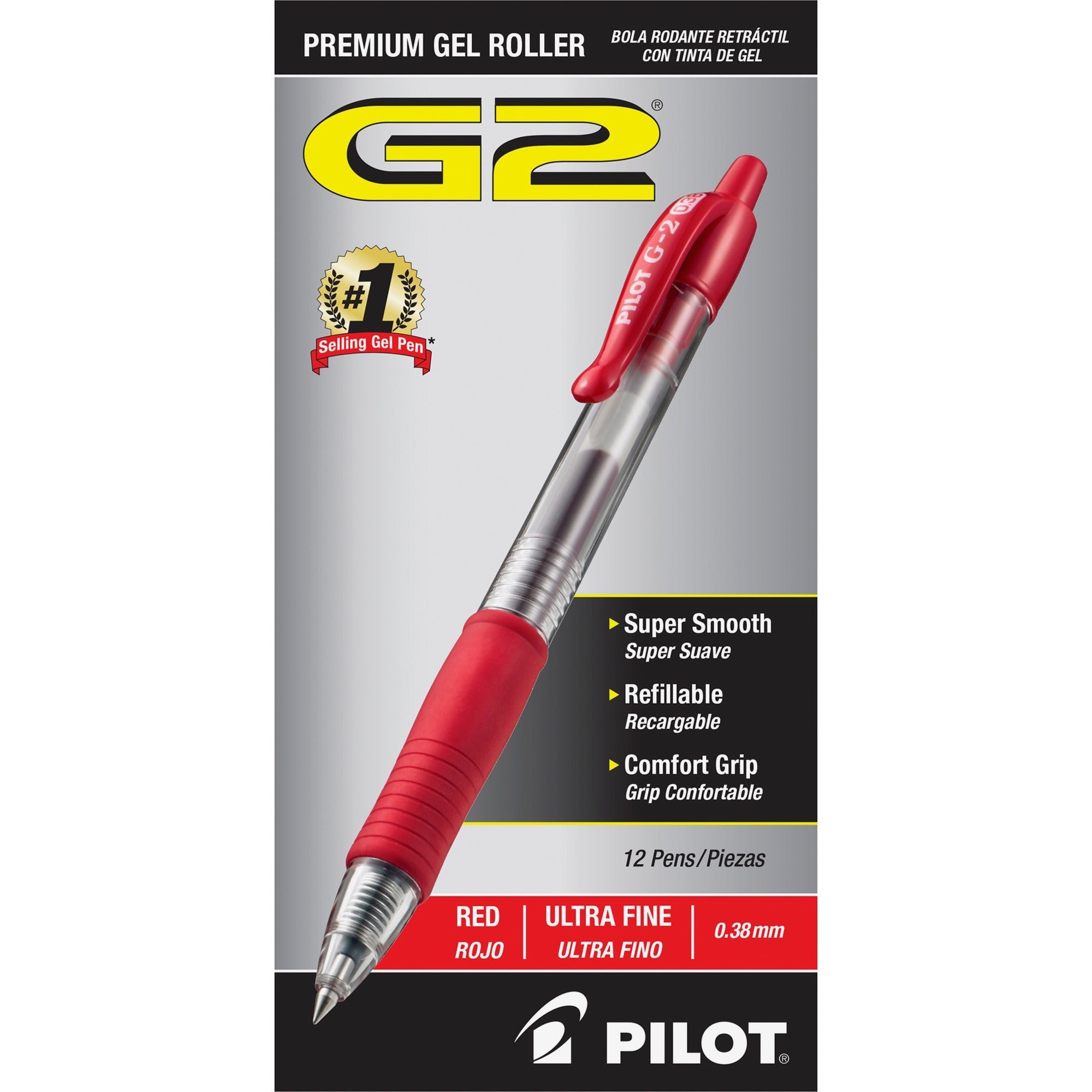 G2 Premium Gel Ink Retractable Pens - 0.38 mm Ultra Fine Pen Point - Refillable - Retractable - Red Ink - Gel-based - Clear Barrel - 1 Dozen