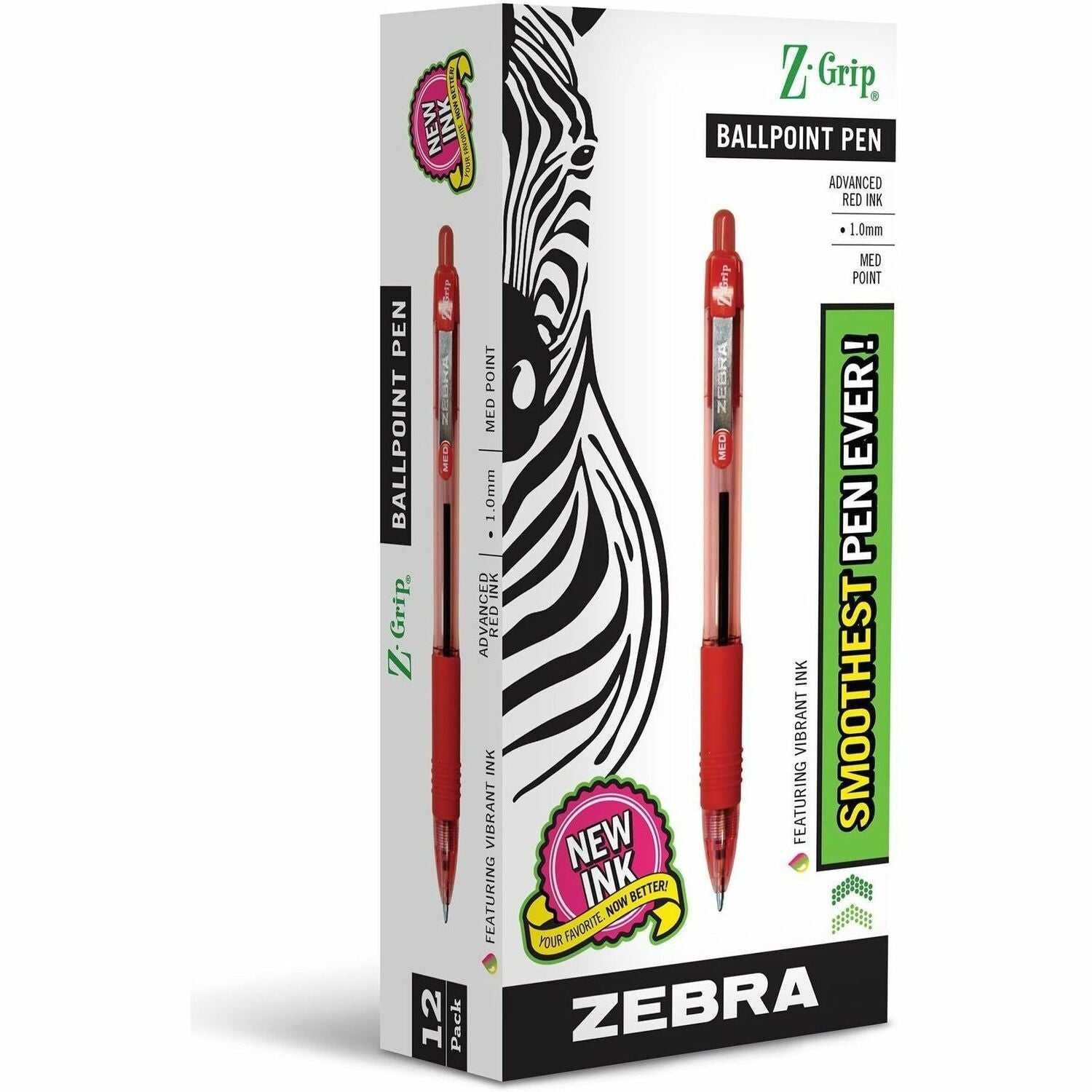 Zebra Z-Grip Retractable Ballpoint Pens - 1 mm Medium Pen Point - Retractable - Red Ink - Clear, Red Barrel - 1 Dozen