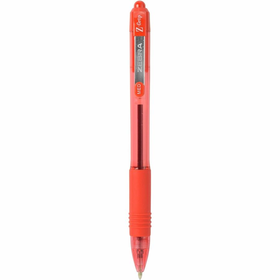 Zebra Z-Grip Retractable Ballpoint Pens - 1 mm Medium Pen Point - Retractable - Red Ink - Clear, Red Barrel - 1 Dozen