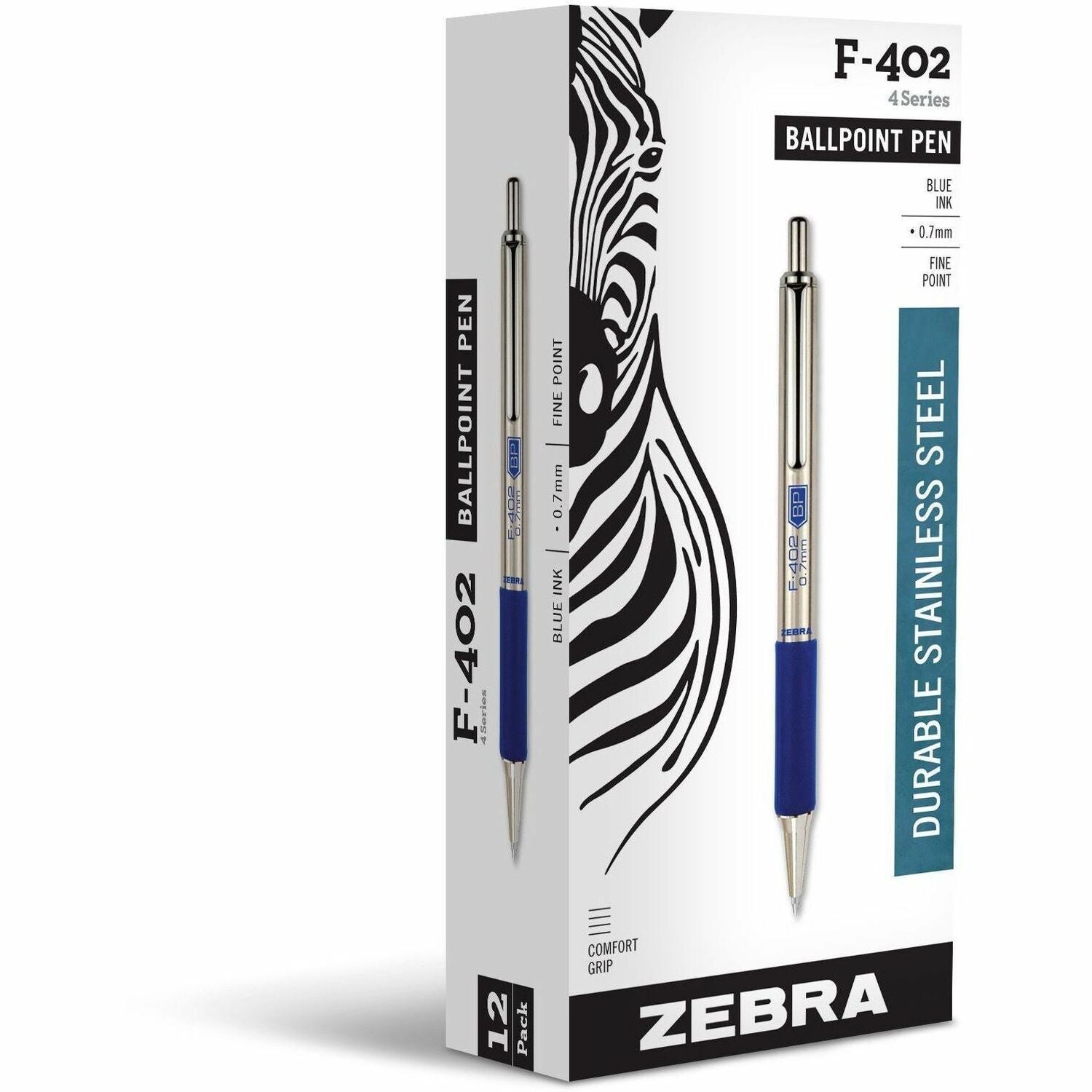 0.7 mm Fine Pen Point - Refillable - Retractable - Blue Ink - Stainless Steel Barrel - 1 Each