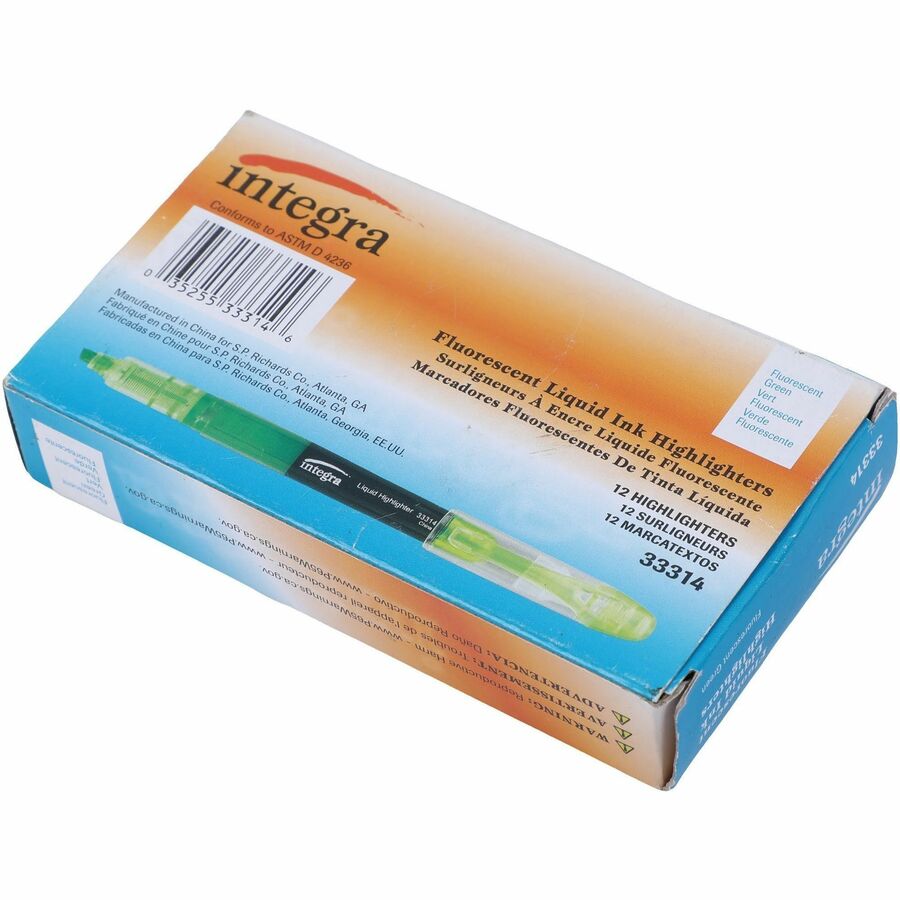 Integra Liquid Highlighters - Chisel Marker Point - Green Ink - 1 Dozen