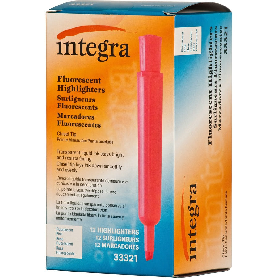 Integra Chisel Desk Liquid Highlighters - Chisel Marker Point - Fluorescent Pink Ink - 1 Dozen