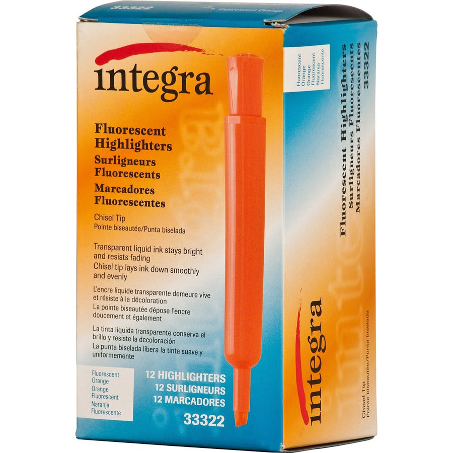 Integra Chisel Desk Liquid Highlighters - Chisel Marker Point - Fluorescent Orange Ink - 1 Dozen