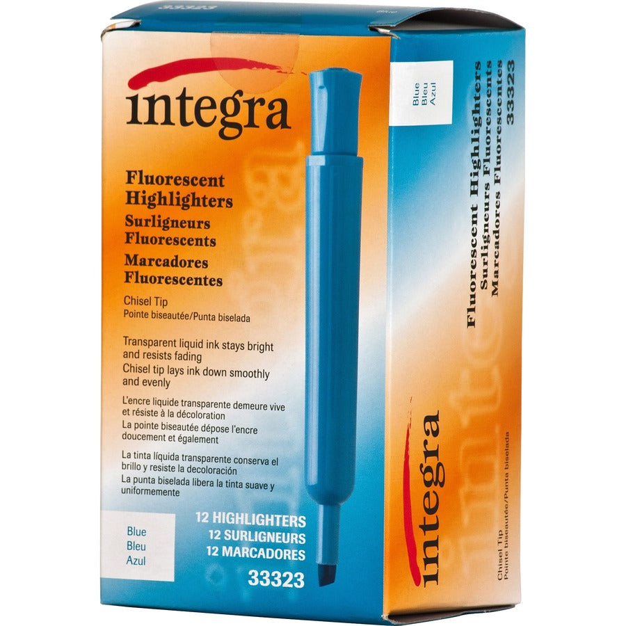 Integra Chisel Desk Liquid Highlighters - Chisel Marker Point - Fluorescent Blue Ink - 1 Dozen