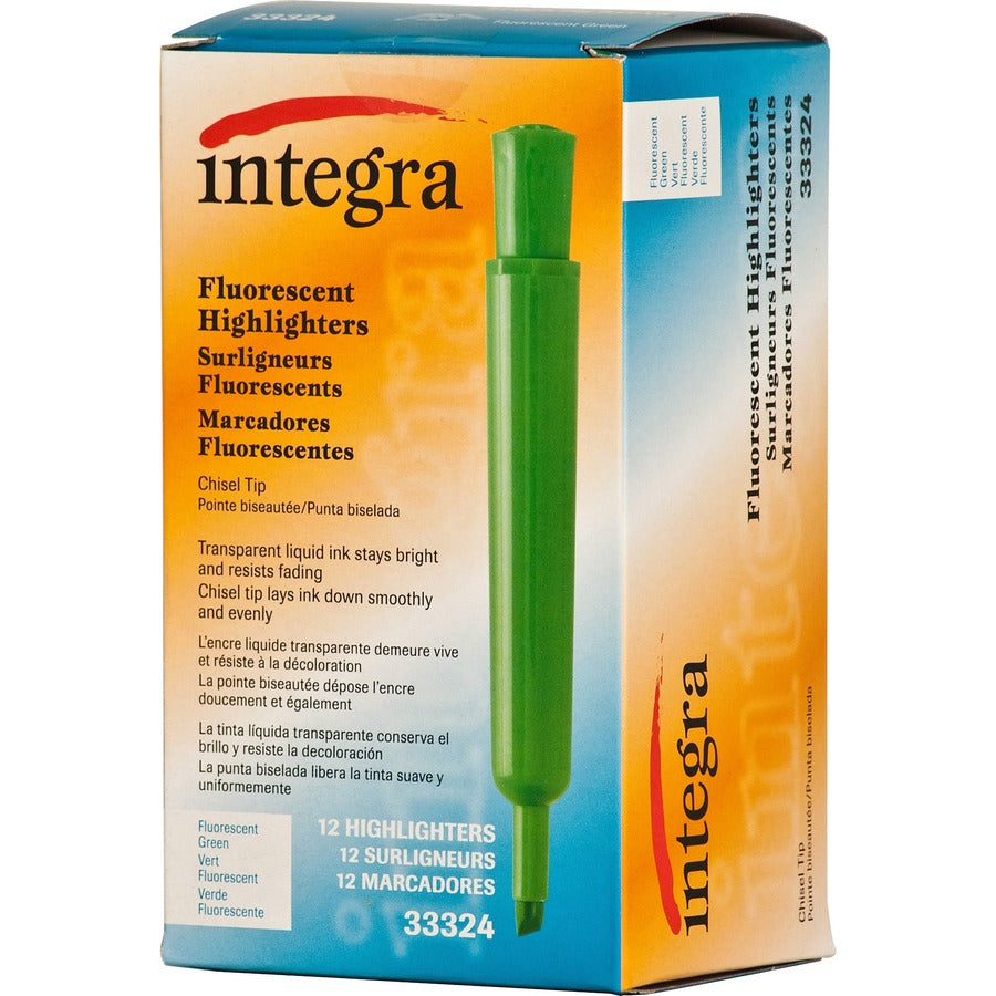 Integra Chisel Desk Liquid Highlighters - Chisel Marker Point - Green Ink - 1 Dozen