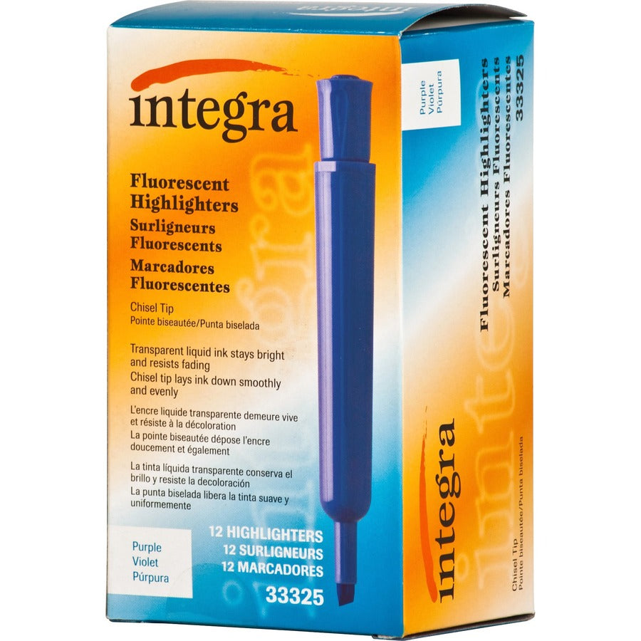 Integra Chisel Desk Liquid Highlighters - Chisel Marker Point - Purple Ink - 1 Dozen