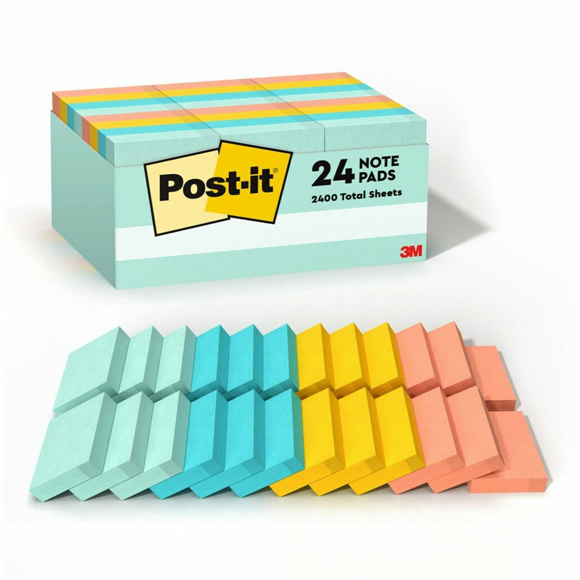 2400 - 1 1/2" Flag/Note Width x 2" Flag/Note Length - Rectangle - Unruled - Fresh Mint, Aqua Splash, Sunnyside, Papaya Fizz - Paper - Self-adhesive, Repositionable - 1 Pack
