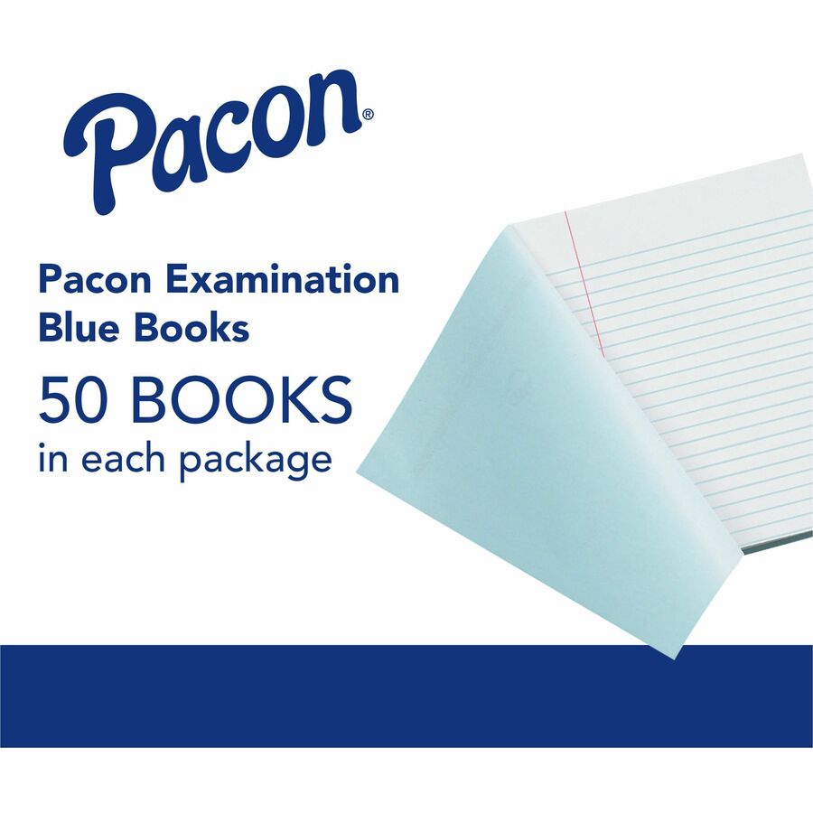 Pacon Blue Book Examination Book - 8 Sheets - 0.37" Ruled - Red Margin - 7" x 8 1/2" Sheet Size - White Paper - Blue Cover - Bond Paper - Recycled - 1000 / Carton
