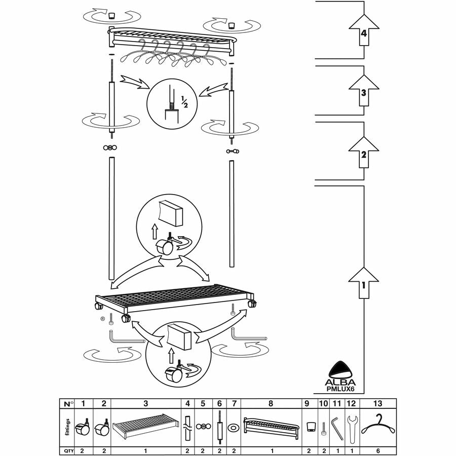36 x Hanger - 72" Height x 45" Width x 22" Depth - Hanging Hook, Built-in Wheels - Chrome - 1 Each