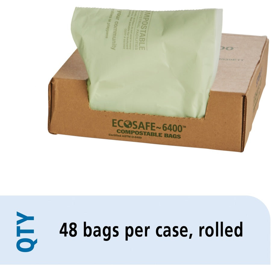 Stout EcoSafe Trash Bags - 30 gal Capacity - 39" Length x 30" Width x 1.10 mil (28 Micron) Thickness - Green - Plastic - 1 Carton