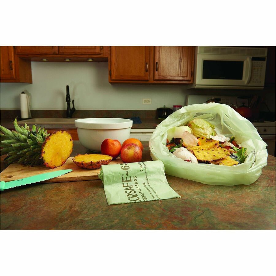 Stout EcoSafe Trash Bags - 48 gal Capacity - 48" Length x 42" Width x 0.85 mil (22 Micron) Thickness - Green - Plastic - 1 Carton