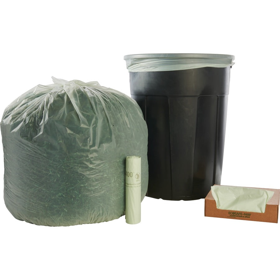 Stout EcoSafe Trash Bags - 48 gal Capacity - 48" Length x 42" Width x 0.85 mil (22 Micron) Thickness - Green - Plastic - 1 Carton