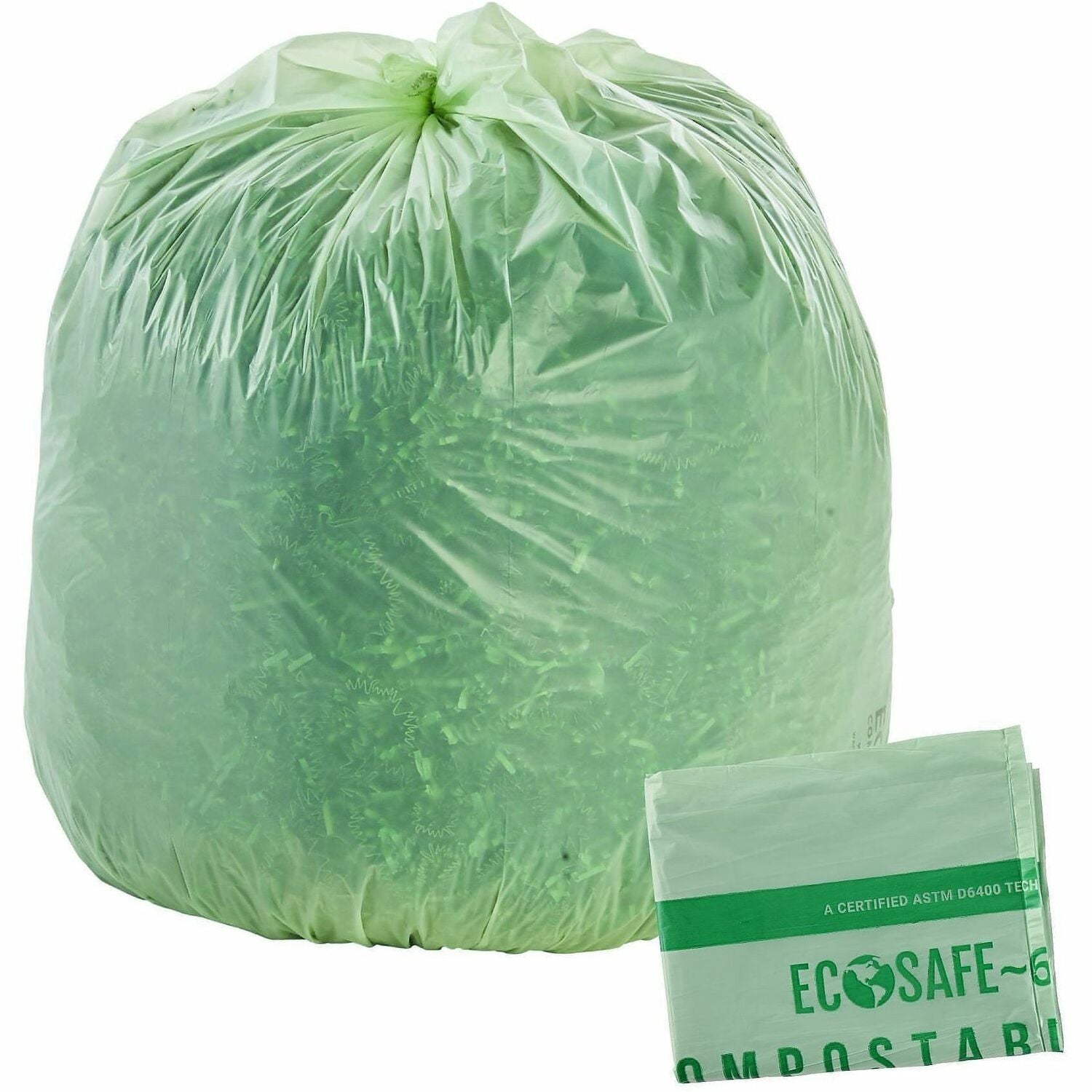 Stout EcoSafe Trash Bags - 64 gal Capacity - 60" Length x 48" Width x 0.85 mil (22 Micron) Thickness - Green - Plastic - 1 Carton