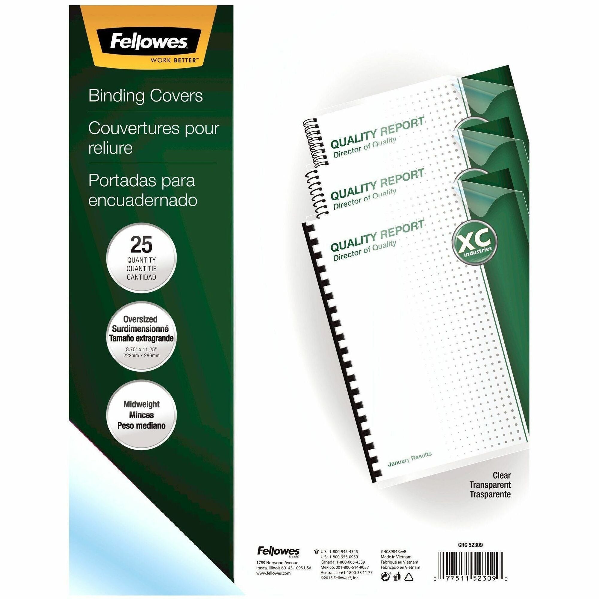 Fellowes Crystals Clear Oversize PVC Covers - 11.3" Height x 8.8" Width x 0" Depth - For 8 3/4" x 11 1/4" Sheet - Rectangular - Clear - Plastic, Polyvinyl Chloride (PVC) - 1 Pack