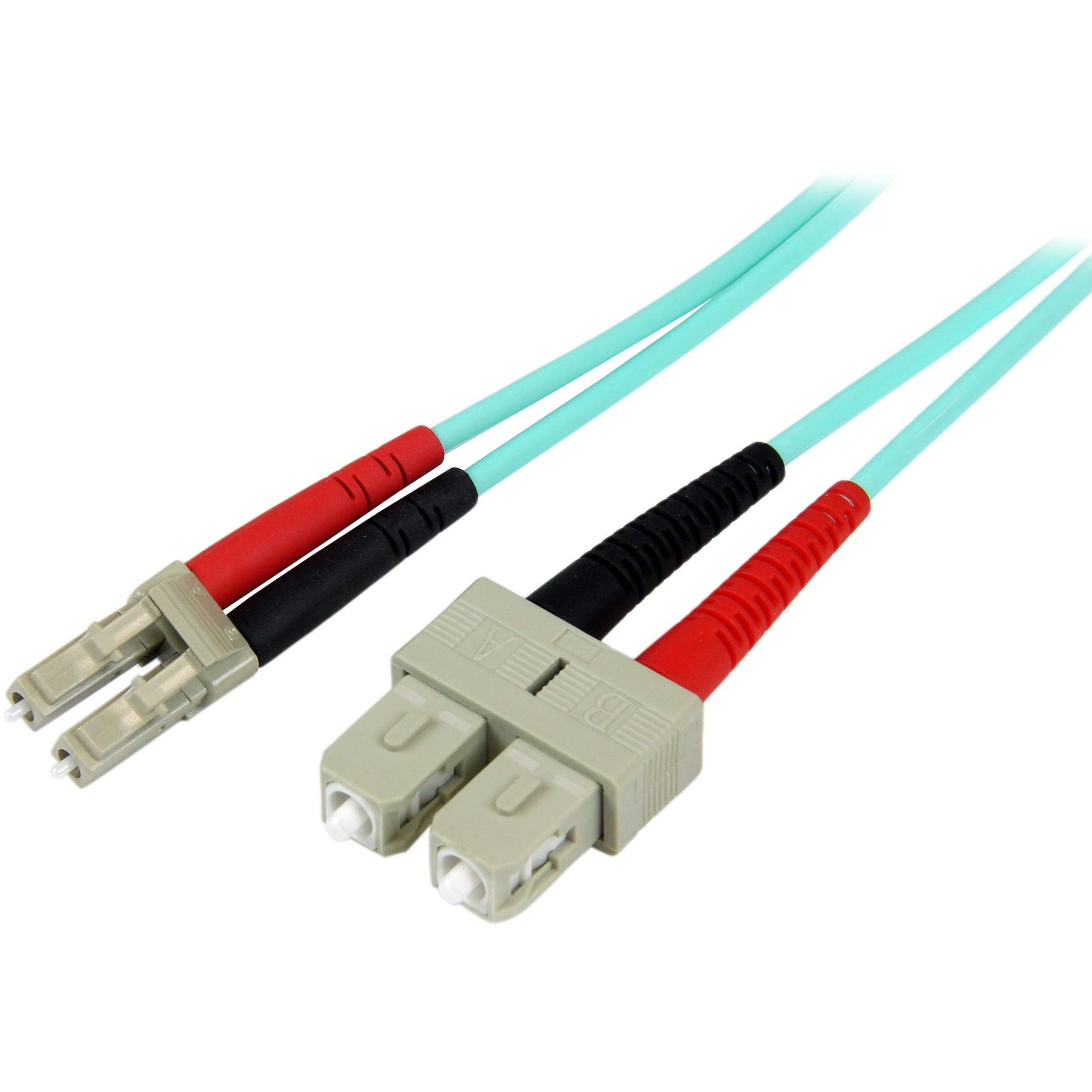 StarTech.com 10Gb Fiber Optic Duplex Cable, 16.40 ft, LC to SC, Multi-mode, 50/125µm, LSZH Jacket, Aqua, 1 Each