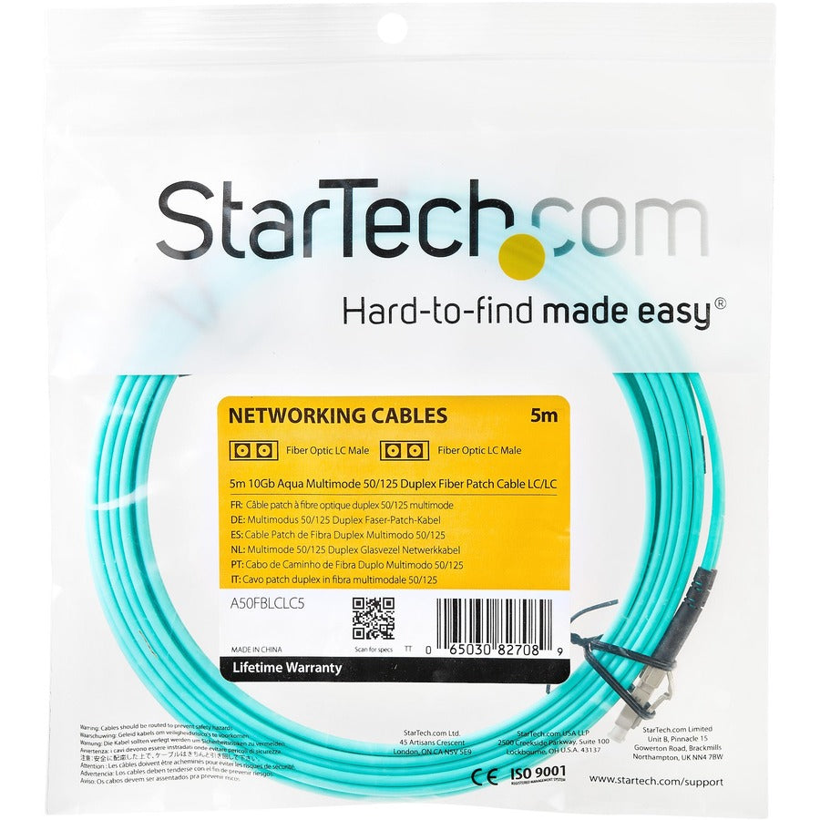 StarTech.com 5m 10Gb Aqua Multimode 50/125 Duplex LSZH Fiber Patch Cable LC - LC