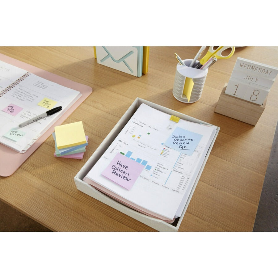 1800 x Assorted - 3" Flag/Note Width x 3" Flag/Note Length - Square - 75 Sheets per Pad - Unruled - Positively Pink, Canary Yellow, Fresh Mint, Moonstone - Paper - Repositionable, Self-adhesive - Recycled - 1 Pack