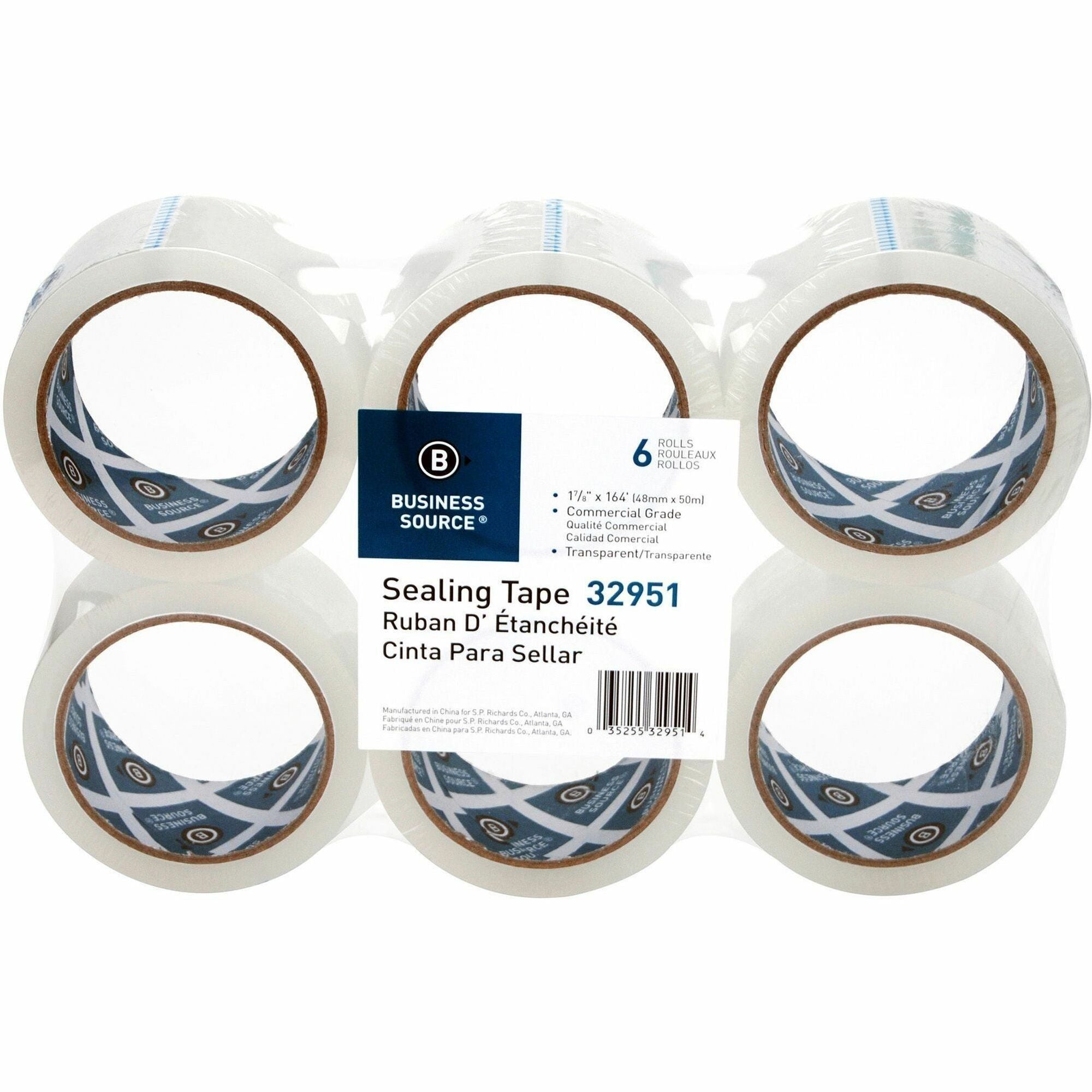 Business Source 3" Core Sealing Tape - 55 yd Length x 1.88" Width - 3" Core - Clear - Pressure-sensitive Poly - 2 mil - Adhesive Backing - Abrasion Resistant, Moisture Resistant, Split Resistant - For Packing, Sealing - 1 Pack