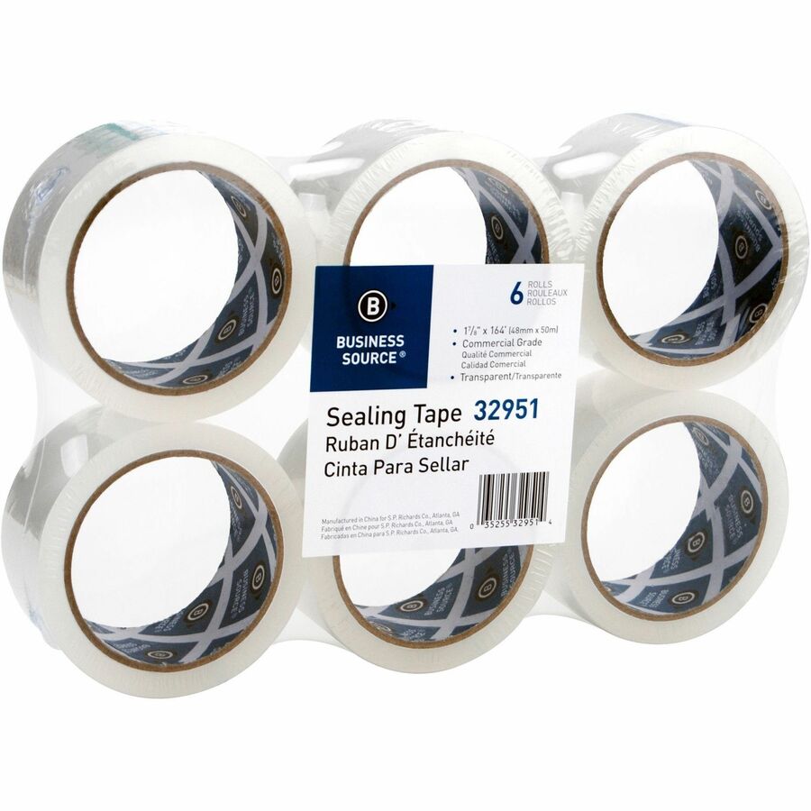 Business Source 3" Core Sealing Tape - 55 yd Length x 1.88" Width - 3" Core - Clear - Pressure-sensitive Poly - 2 mil - Adhesive Backing - Abrasion Resistant, Moisture Resistant, Split Resistant - For Packing, Sealing - 1 Pack