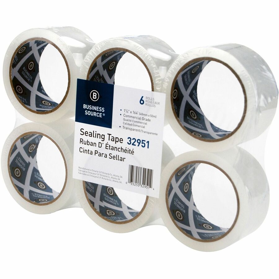 Business Source 3" Core Sealing Tape - 55 yd Length x 1.88" Width - 3" Core - Clear - Pressure-sensitive Poly - 2 mil - Adhesive Backing - Abrasion Resistant, Moisture Resistant, Split Resistant - For Packing, Sealing - 1 Pack