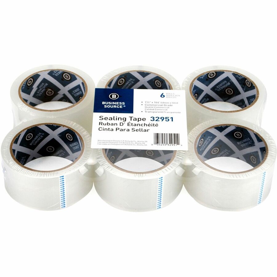 Business Source 3" Core Sealing Tape - 55 yd Length x 1.88" Width - 3" Core - Clear - Pressure-sensitive Poly - 2 mil - Adhesive Backing - Abrasion Resistant, Moisture Resistant, Split Resistant - For Packing, Sealing - 1 Pack