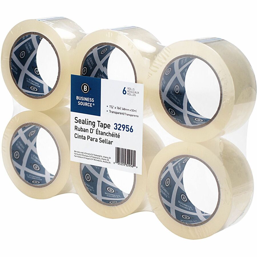 Business Source Heavy-duty Packaging Tape - 54.67 yd Length x 1.88" Width - 3" Core - Clear - Pressure-sensitive Poly - 3.54 mil - Rubber Backing - Tear Resistant, Split Resistant, Breakage Resistance - For Packing, Sealing - 6 / Pack