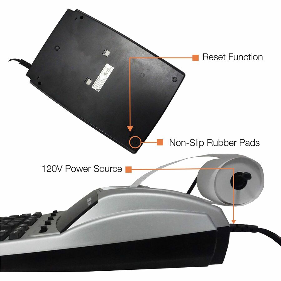 Dual Color Print - Dot Matrix - 4.3 lps - Big Display, Independent Memory - 12 Digits - Fluorescent - AC Supply/Power Adapter Powered - 3.3" Height x 9" Width x 12.8" Length - White - 1 Each
