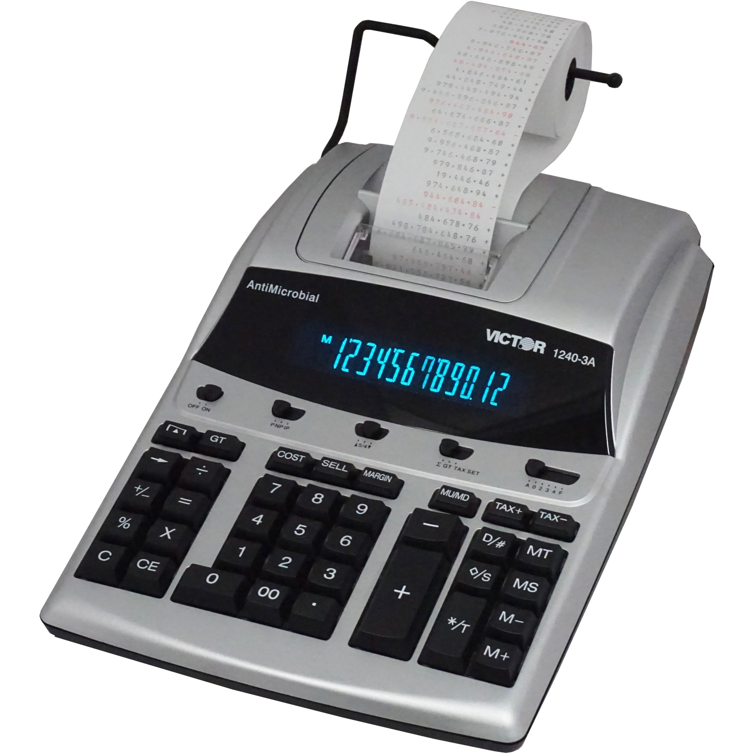 Dual Color Print - Dot Matrix - 4.3 lps - Big Display, Independent Memory - 12 Digits - Fluorescent - AC Supply/Power Adapter Powered - 3.3" Height x 9" Width x 12.8" Length - White - 1 Each