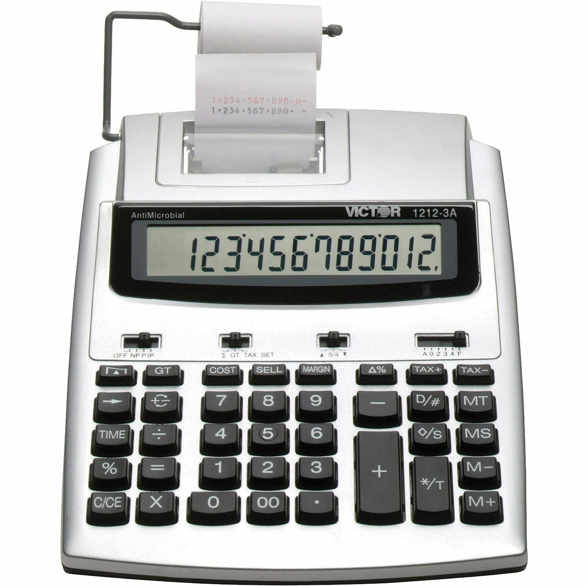 Extra Large Display, Date, Clock, Environmentally Friendly, Item Count, 4-Key Memory, Independent Memory, Dual Power - Battery/Power Adapter Powered - 2.5" Height x 7.8" Width x 9.8" Length - White, Silver - Plastic - 1 Each