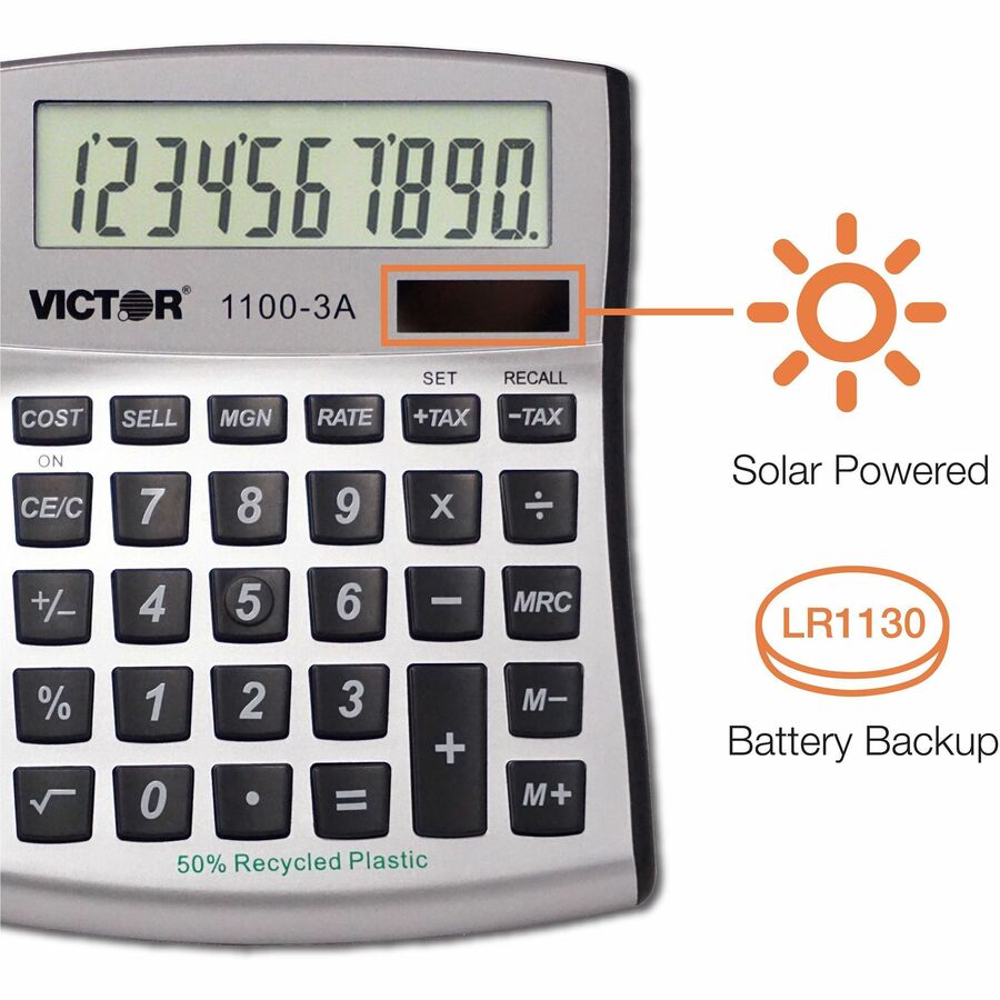 Large Display, Angled Display, Dual Power, Independent Memory, Environmentally Friendly, Battery Backup - Battery/Solar Powered - Battery Included - 1.1" Height x 4.5" Width x 5" Depth x 5" Length - White, Blue, Silver - Plastic - 1 Each