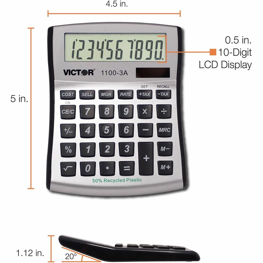 Large Display, Angled Display, Dual Power, Independent Memory, Environmentally Friendly, Battery Backup - Battery/Solar Powered - Battery Included - 1.1" Height x 4.5" Width x 5" Depth x 5" Length - White, Blue, Silver - Plastic - 1 Each