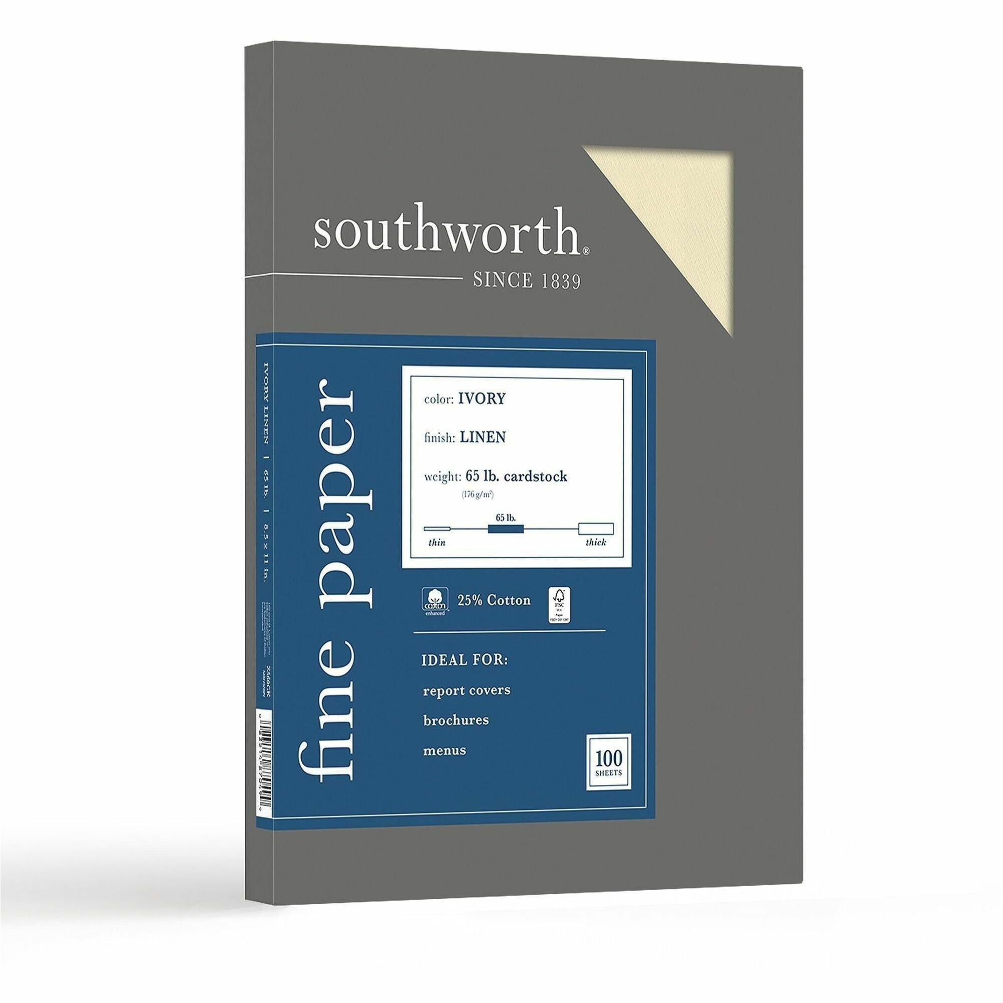 Letter - 8 1/2" x 11" - 65 lb Basis Weight - Linen, Textured - Acid-free, Lignin-free - Ivory - 1 Box